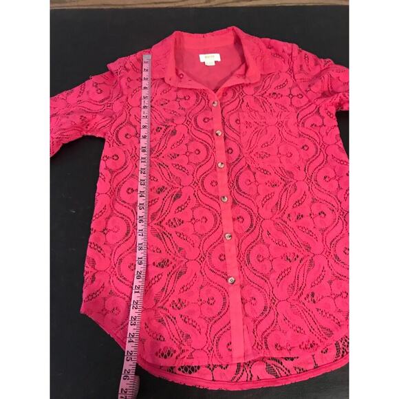 Anthropologie Maeve Slim Pink/Rose Lace Buttondown Blouse - Size 10 - Picture 8 of 11